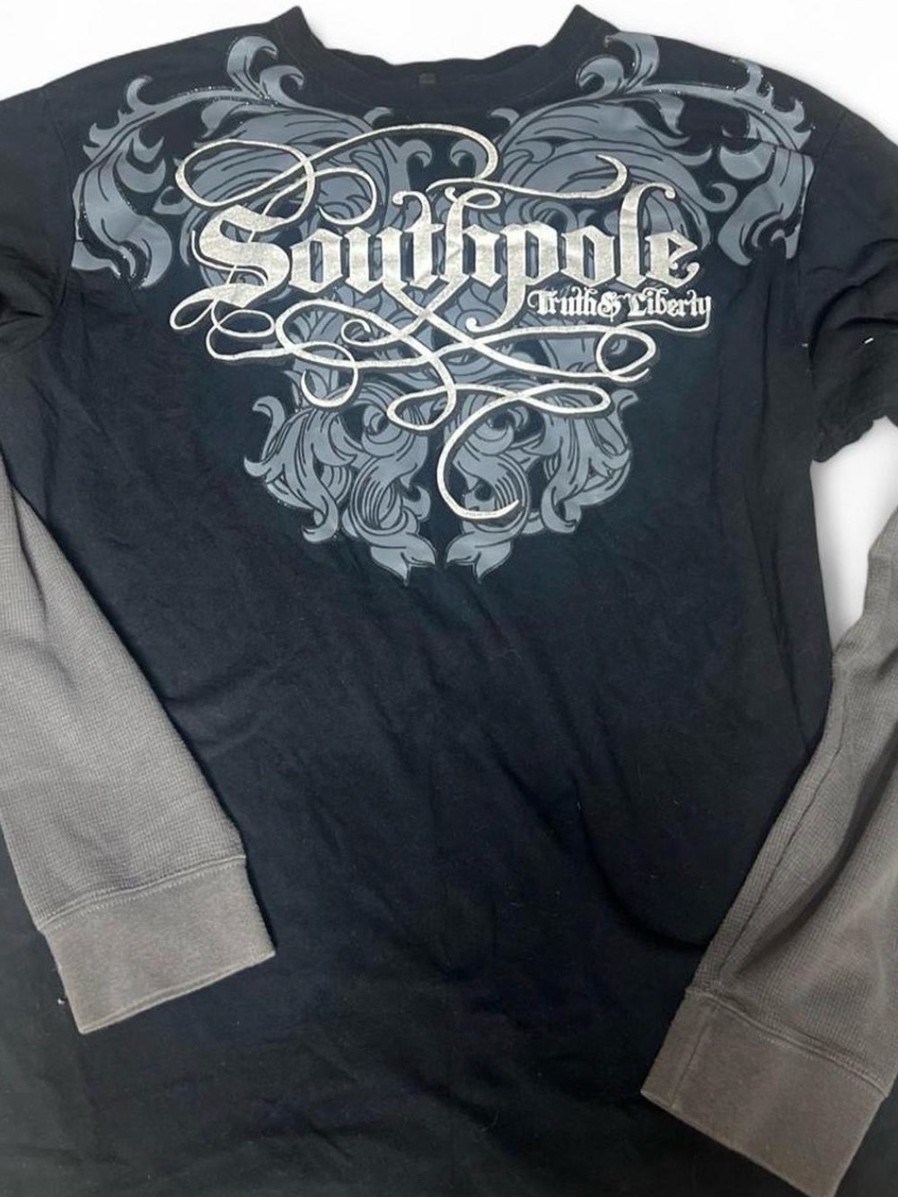 South Pole Black Long Sleeve Layered Tee with Gray Graphic